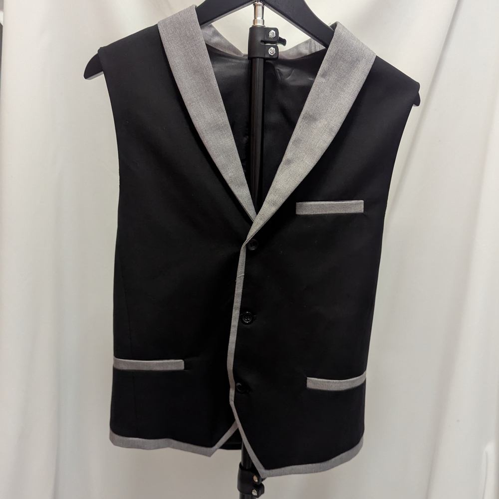 Men's Black Vest with Grey Trim - Classic Tailored Style
